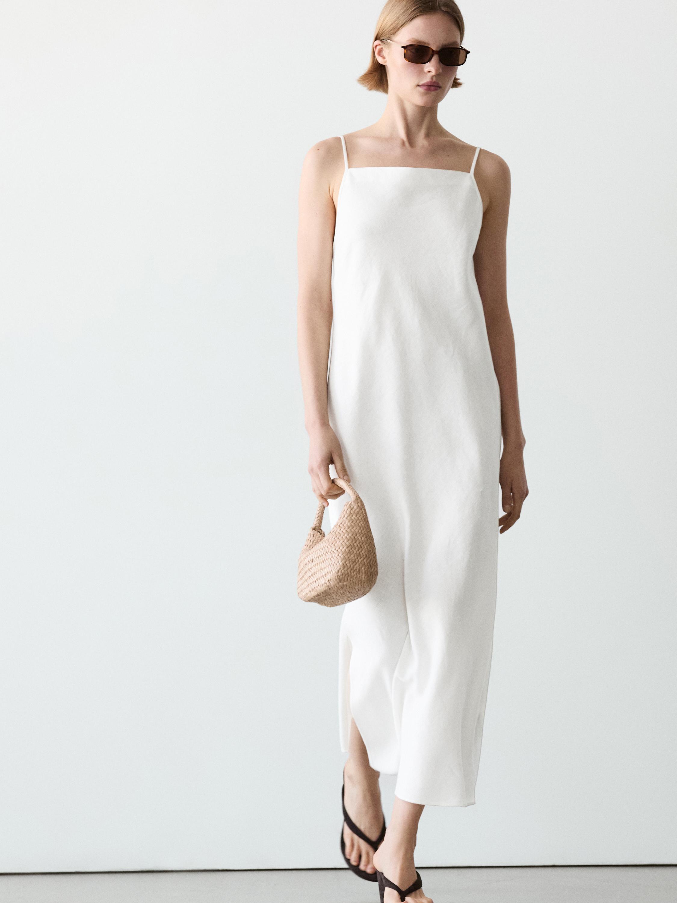 Zara 100% linen midi dress with straight neckline | Place Rosemre Zara 100% linen midi dress with straight neckline | Place Rosemre